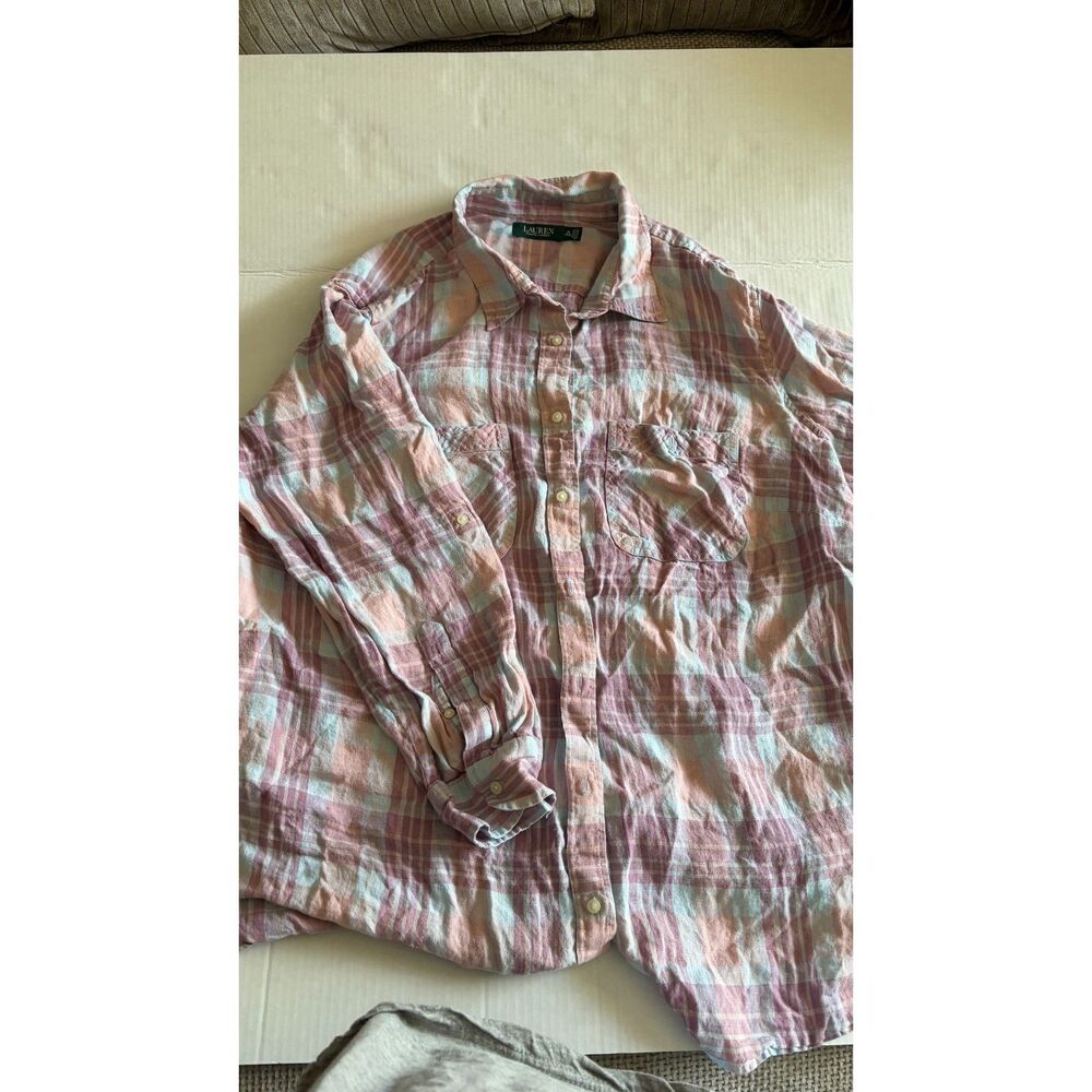 Lauren Ralph Lauren 3X Pink Blue Plaid Button Up Shirt Plus Size